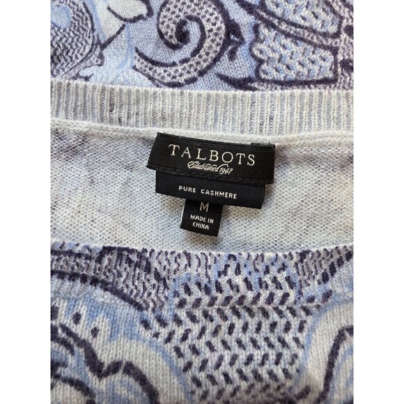 Talbots Womens Cashmere Sweater Medium Blue Floral Pattern - Picture 5 of 8